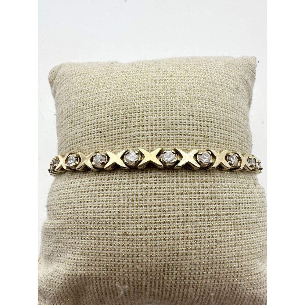 Sterling Silver Estate Tennis Bracelet Hugs And Kisses 14K Yellow Gold Plated 7”
